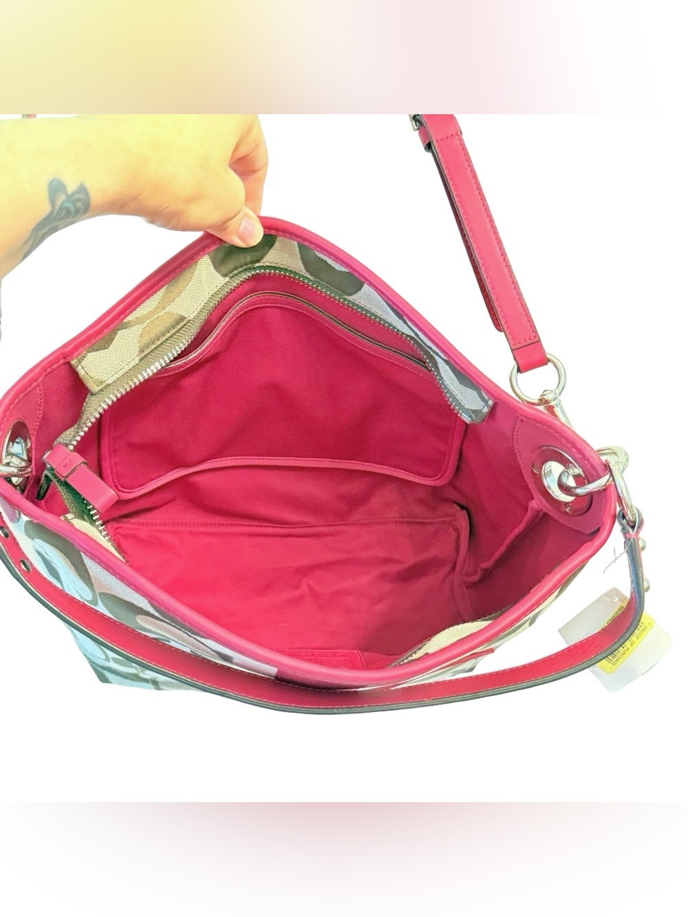 Vintage Y2K Coach Hamptons Signature Stripe Tote Pink Leather Style 10055 - Picture 9 of 17